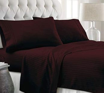 Self Striped- Coco Brown Queen Size Bed Sheets Set 90×100