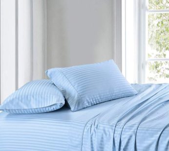 Self Striped – Sky Blue King Size Bed Sheets Set 110×100