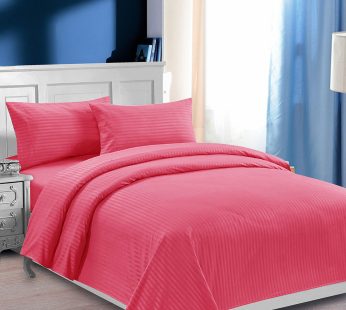 Self Striped- Coral Red King Size Bed Sheets Set 110×100