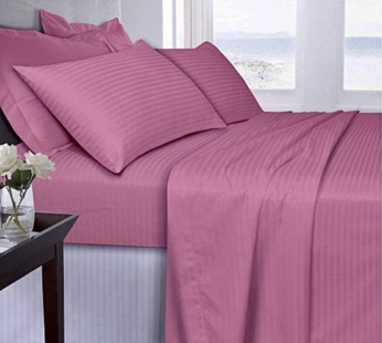 Self Striped- Salmon Pink Queen Sizes BedSheets Set 90×100