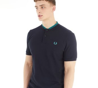 Fred Perry Mens Bomber Collar Polo Shirt Navy/​Deep Mint