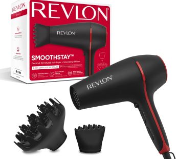 Revlon Smoothstay Coconut Oil-Infused Hair Dryer (2000 watts, 2 Accessories for Styling Versatility: Diffuser & Concentrator Comb, Ceramic Tourmaline Ionic Technology) RVDR5317 – PRE ORDER