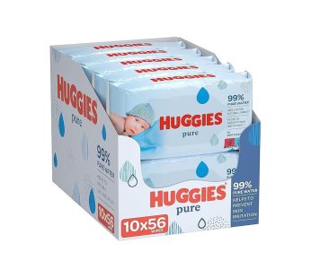 Huggies Pure Baby Wipes – Pack of 10 (10 x 56 Packs, Total 560 Wipes) PRE ORDER