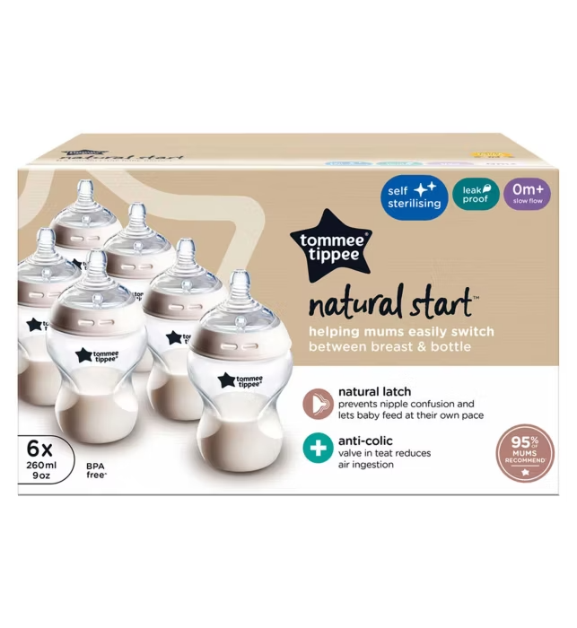 05 Tommee Tippee - Natural Start Anti-Colic Baby Bottle, Slow Flow Breast-Like Teat, Anti-Colic Valve, Self-Sterilising, Pack of 6 - Image 1
