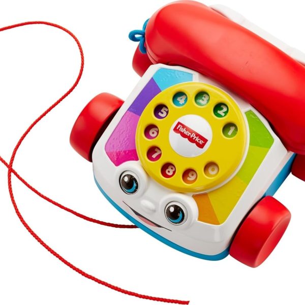 Toddler Pull Toy Chatter Telephone Pretend Phone with Rotary Dial and Wheels for Walking Play Ages 1+ years​