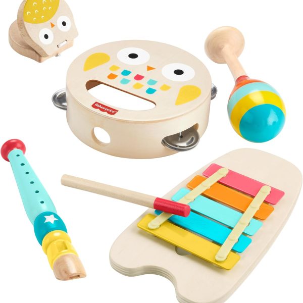 Toddler Wooden Musical Instruments Gift Set with Toy Animals, 6 Wood Pieces for Kids Ages 2+ Years