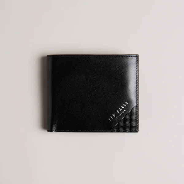 Prugs Embossed Corner Leather Bifold Coin Wallet Black - Pre Order