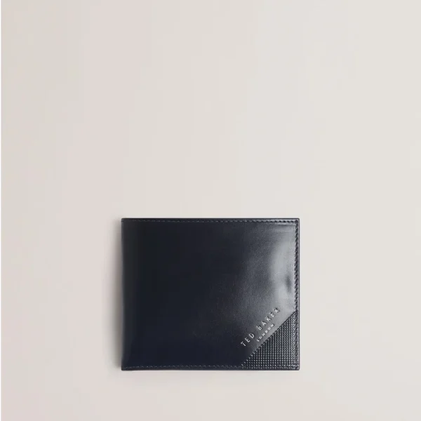 Prugs Embossed Corner Leather Bifold Coin Wall Navy - Pre Order