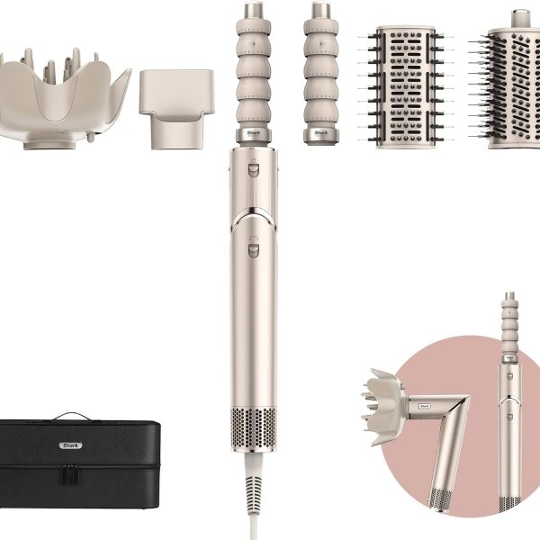 Shark FlexStyle 5-in-1 Air Styler & Hairdryer, Auto-Wrap Curlers, Flat Brush, Oval Brush, Concentrator, Diffuser, Storage Case, No Thermal Damage, Champagne - Pre Order